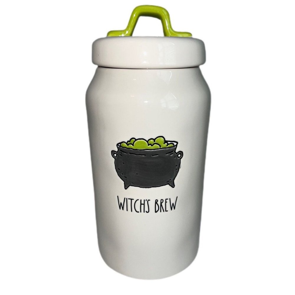NWT RAE DUNN Halloween WITCH'S BREW 9.5 Inch Canister Caldron Green Handle 2022
